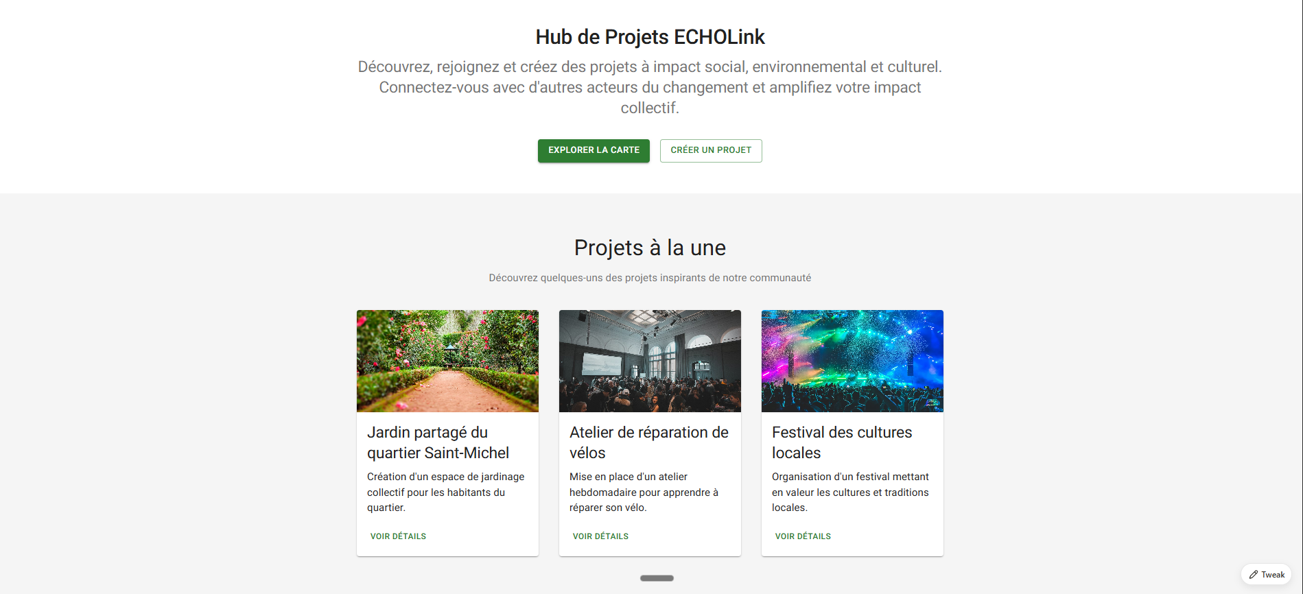 Mockup ECHOLink — Projets à la une