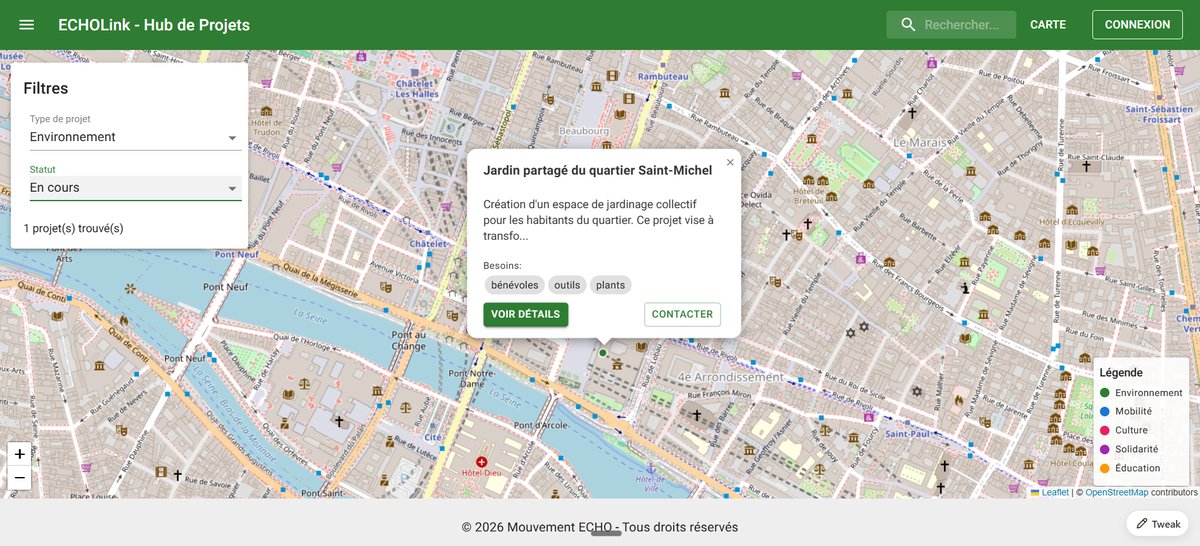 Mockup ECHOLink — Carte interactive des Hubs de projets